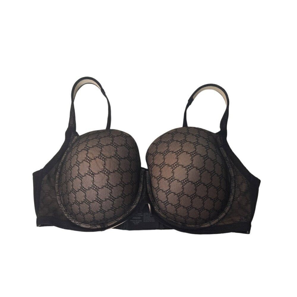Soma Stunning Support Geo Lace Full Coverage Bra 38DD Black & Beige